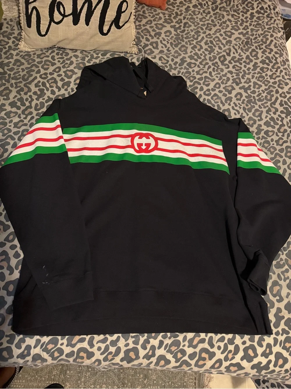 Gucci Black Hoodie with Red, White & Green Stripes